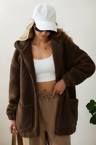 Aclassics Peluş Kuzu Kıvırcık Torba Cepli Kolej Mont Siyah Ks2526 Kahverengi