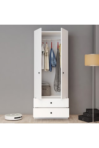 Ferniso Mobilya 2 Kapılı 2 Çekmeceli Gardolap Beyaz