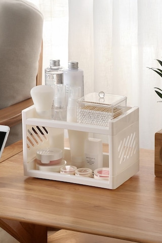 İronika 2 Katlı Düzenleyici Raf Çok Amaçlı Mutfak Banyo Baharatlık Makyaj Organizeri Masaüstü 2 Adet Beyaz