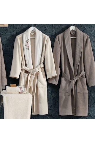 Nazik Home Kayra Aile Bornoz Seti Natürel-Vizon Çok Renkli