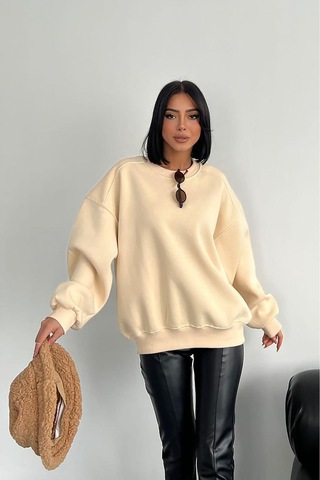 Kadın Bisiklet Yaka 3 İplik Sweat Gts024 Bej