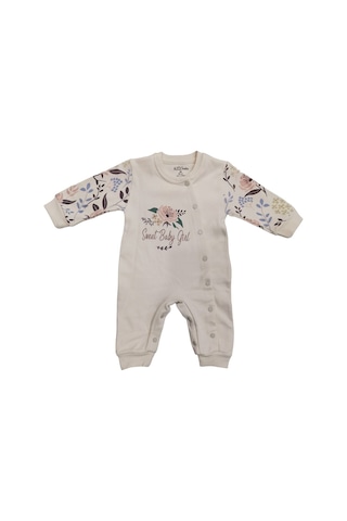 Çicek Desenli Çıtçıtlı Ayaksız Patiksiz Tulum Krem