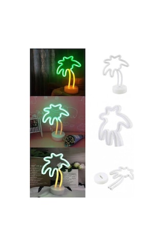 Mobgift Palmiye Model Neon Led Işıklı Masa Dekoratif Gece Lambası Renkli