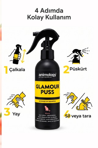 Animology Glamour Puss No Rinse Durulamasız Sprey Kedi Şampuanı 250 Ml - Şeftali Kokulu