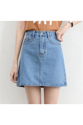 Kadın Etek Popüler Kot Etek Yüksek Bel Kore Kadınlar Için Diz Boyu Kısa Kot Etekler Açık Mavi