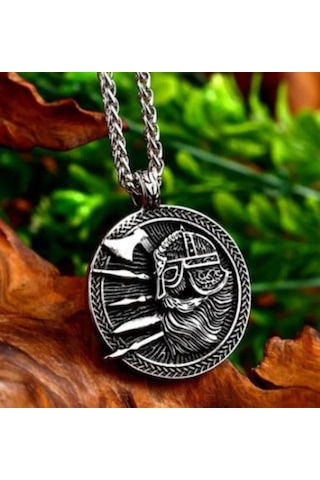 Paslanmaz Çelik Çift Taraflı Yaşam Ağacı Viking Kolye Gümüş