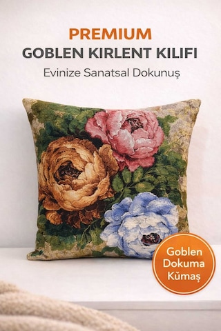 Goblen Üç Çiçek Desen Kırlent Kılıf Renkli
