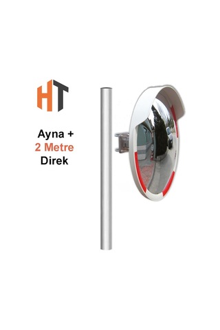 Trafik Güvenlik Aynası 60 Cm Kırmızı-beyaz Ve 2 M Galvaniz Flanşlı Direk Set