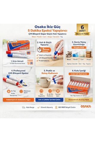 Osaka İkiz Güç 5 Dakika Epoksi Yapıştırıcı Çift Bileşenli Güçlü Hızlı Yapıştırıcı 6 Adet