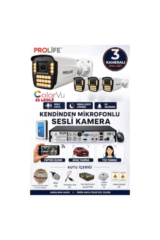 3 Lü Sesli Güvenlik Kamerası 5 Mp Gece Renkli Yüz Ve Araç Tanımalı Full Hd Kamera Sistemi