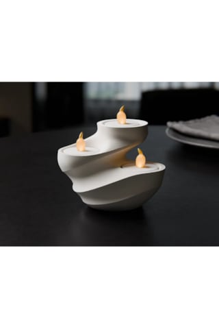 Dekoratif İkili Mumluk - Tealight Led Mum Uyumlu Modern Basamaklı Ev Aksesuarı Hediyelik Obje Antrasit - Beyaz
