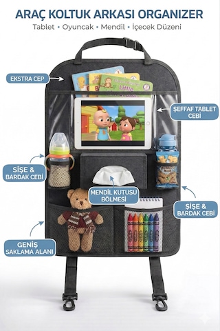Araç İçi Koltuk Arkası Organizer Koruyucu Kılıf Eşya Düzenleyici Tablet Tutucu Organizer