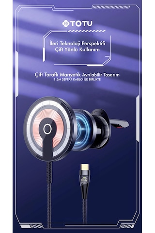 Totu Cacw-063 Super Fast Magsafe Özelikli 15 W Araç İçi Kablosuz Telefon Tutucu