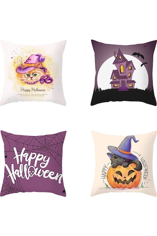 Yunboo Halloween Dekoratif Kumaş Yastık Kılıfı - Karga, Ay, Kedi, Balkabağı Desenleriyle Ev, Araba, Parti Dekoru 1 Adet Diğer