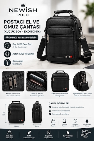 Newish Polo Postacı El Ve Omuz Çantası Kareli Suni Kasasız Küçük Siyah