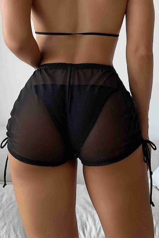 Tül Plaj Şortu Pareo Cover Up Kimono Siyah