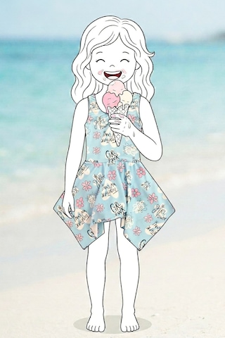 Zuzunga Girl Power Çiçek Desenli Kız Çocuk Mavi Mayo Elbise