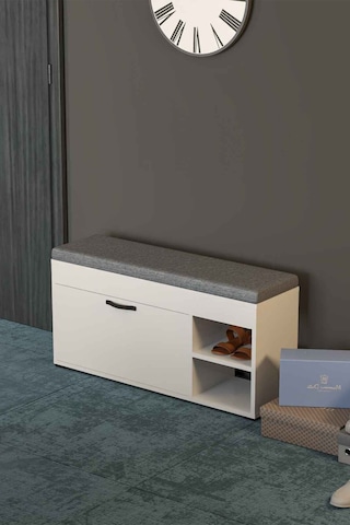 Puflu Ayakkabılık Bench Beyaz 90 Cm Çok Renkli