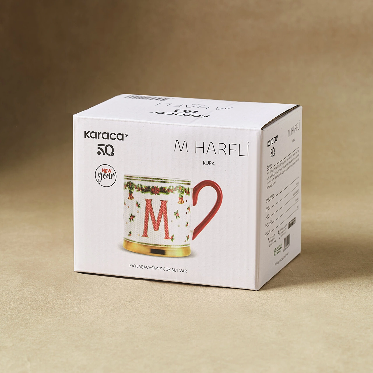 Karaca New Year Yılbaşı Petek M Harfli Kupa 330 Ml Kırmızı