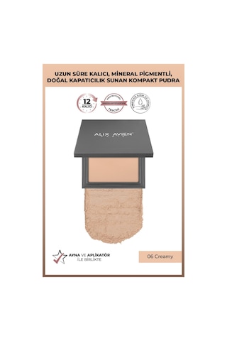 Alix Avien Kompakt Pudra 12 Saate Kadar Kalıcılık Soğuk-nötr Cilt Alt Tonu Compact Powder 06 Creamy