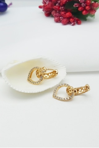 Rose Altın Kaplama Vip Seri Xuping Zirkon Taşlı Kalp Küpe 2 CM Rose Gold