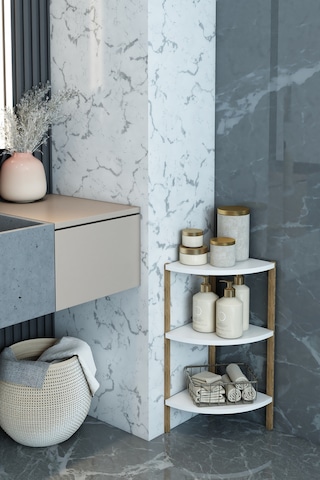 Modern İskandinav 3 Katlı Ahşap Çiçeklik & Dekoratif Köşe Rafı