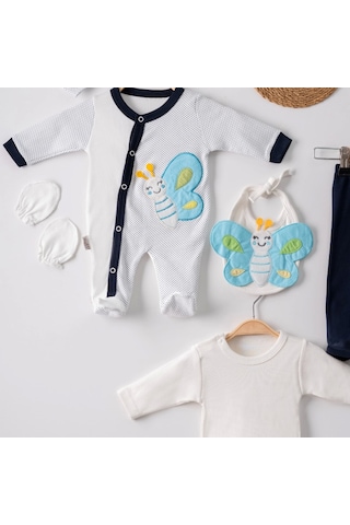 3 Ay Kelebek Nakışlı Tulumlu Erkek Bebek 5'li Set Siyah Siyah