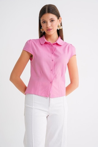 Mixray 4698 Kadın Ay Kol Fit Pensli Gömlek Pembe