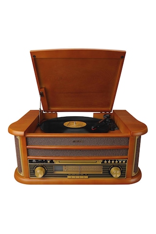 Mikado MN-P325 Dönence Ahşap Nostalji Pikap USB/Kaset/CD/Radyo/Bluetooth Plak Çalar Kumandalı