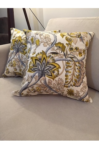 Finezza Gardens Çiçek Baskılı Pamuk Kumaş Krem Yeşil Kırlent 45X4