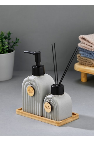 Cooker 2'li 320 Ml Seramik Bambu Standlı Banyo Seti Ckr3885 Gri