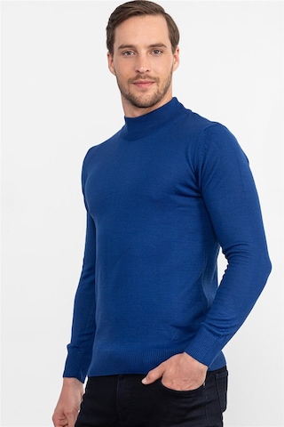 Tudors Slim Fit Dar Kesim Yarım Balıkçı Yaka Düz Erkek Kazak-19757 Saks