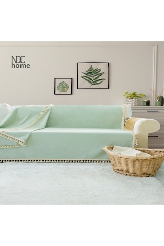Dnc Home Tekstil Ndchome Premium Keten Adaçayı Ponponlu Koltuk Örtüsü 170 X 220