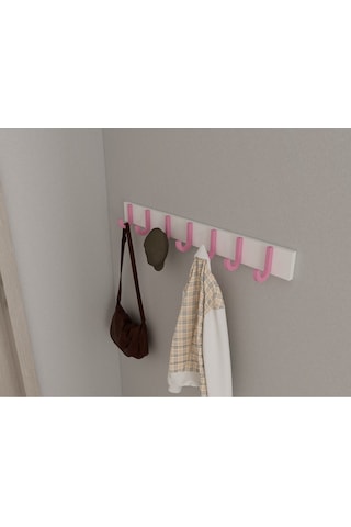 Hepsi3boyutlu Modern Duvar & Kapı Baston Askılık - 7 Adet Pembe J Askılık - Model No : 6 Pembe