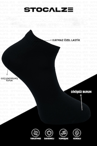 Stocalze Unisex Bambu Düz Patik. Dikişsiz,terletmez,yumuşak 6'lı Kutulu Siyah Beyaz Çorap Seti Siyah - Beyaz