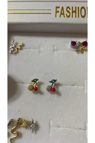 Taşlı Kiraz Tasarım Tragus Helix Pearsing Kıkırdak Küpe Gümüş