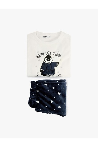 Koton Rahat Kesim Penguen Baskılı Polar Pijama Takımı Lacivert Desenli 6wlk40021mk
