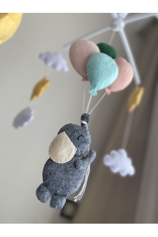 Erkek Veya Kız Bebek Çocuk Odası Balonlu Fil Müzikli Dönence