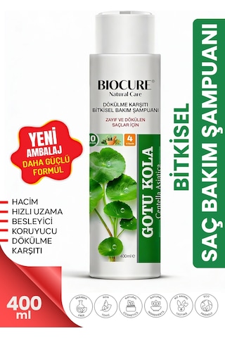 Biocure Gotu Kola Saç Dökülme Karşıtı ve Hızlı Uzama Etkili Bitkisel Bakım Şampuanı 400 ML