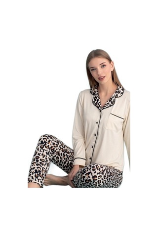 Berna Collection Kadın Pijama Takımı Düğmeli Yumuşak Dokulu Esnek Ekru