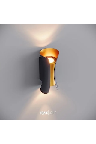 FoneLight Butterfly 22 cm Siyah Altın Alüminyum LED Duvar Apliği IP65 Dış Mekan Bahçe Balkon Teras Villa Cephe Aydınlatması 3000K