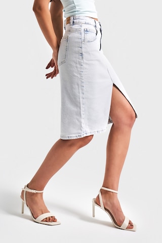 Itsbasic Kadın İce Kot Rengi Erica Esnek Kumaş Önden Yırtmaçlı Midi Boy Denim Etek Ice Rengi
