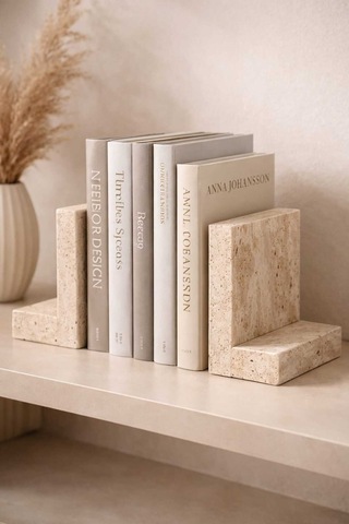 Traverten Mermer Kitap Tutucu 2 Li Set Minimal L Tip Bookend