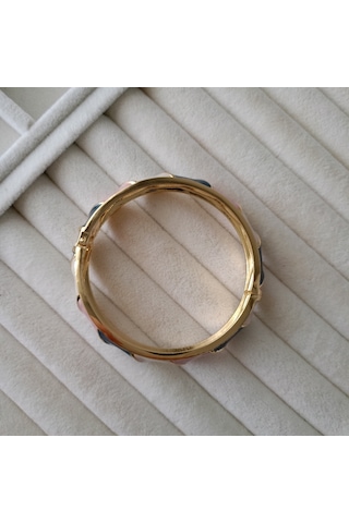 Lente Aksesuar Pastel Renklerde Gold Kaplama Mineli Kalın Vintage Kadın Kelepçe Bilezik Çok Renkli