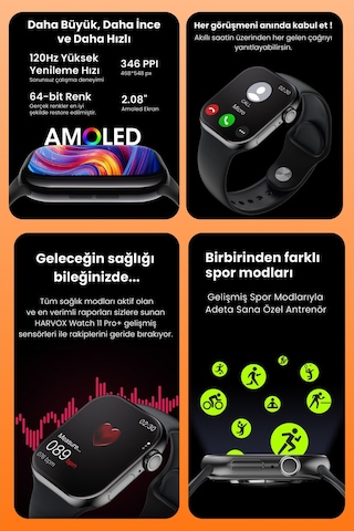 Harvox Watch 11 Pro+ Akıllı Saat Apple İphone Ve Android Tüm Telefonlara Uyumlu 46mm Turuncu