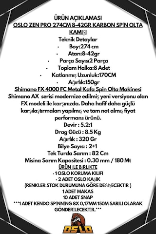 Shimano Fx 4000 Oslo Zen Pro 274cm 8-42gr 8 Örgü Spin Olta Seti Standart