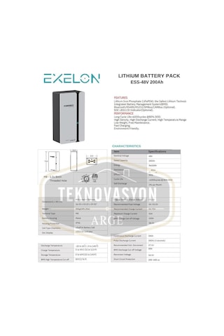 Exelon 48 V 200 Ah Lityum Akü Duvar Tipi