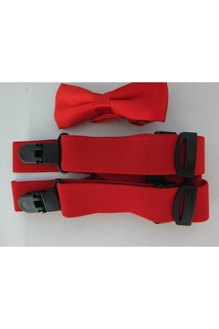 Kırmızı Çocuk Papyonu & Kırmızı Çocuk Pantolon Askısı İkili Set Kırmızı