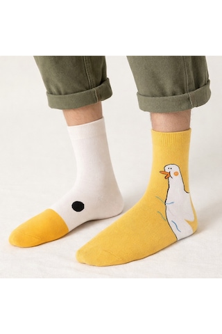 Hitit Socks Unisex 4 Çift Ördek Başı Desenli Çorap Ördek Dese... Çok Renkli