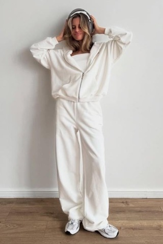 Beyaz Geniş Paça Basic Kadın Eşofman Altı Mg2553 Beyaz